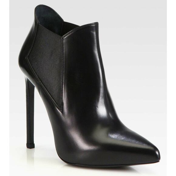 Saint Laurent Black Leather Paris Pointed Toe Ankle Boots Size 39.5 NIB YSL Yves - Picture 9 of 12